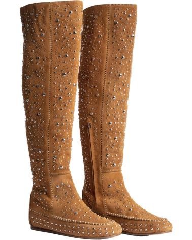 ZADIG AND VOLTAIRE HOHE WILDLEDERSTIEFEL SWCT00791 MIT NIETEN CAMEL CAMEL