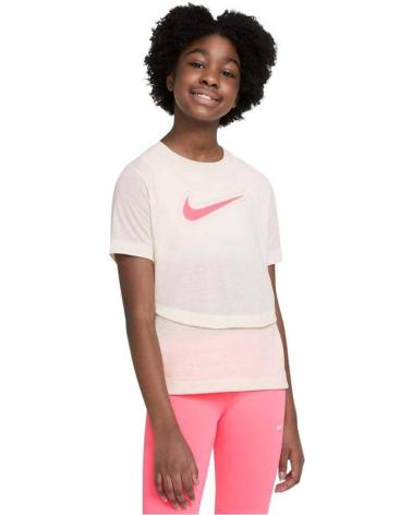 CAMISETA NIKE CREMA CON LOGO ROSA