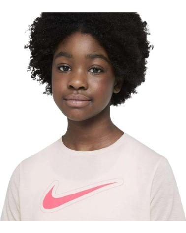 CAMISETA NIKE CREMA CON LOGO ROSA