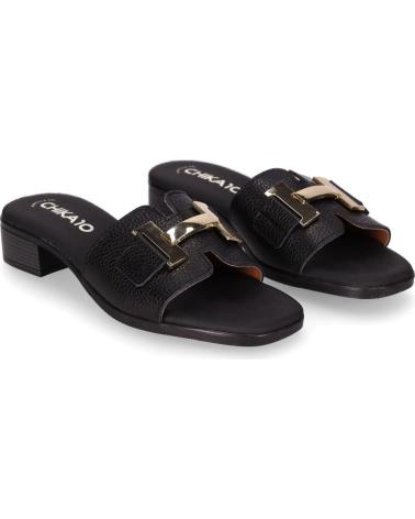 CHIKA10 ST FIORE 5605 BLACK SLIDE SANDALS WITH METALLIC ORNAMENT NEGRO-BLACK