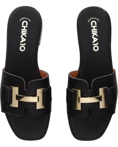 CHIKA10 ST FIORE 5605 BLACK SLIDE SANDALS WITH METALLIC ORNAMENT NEGRO-BLACK