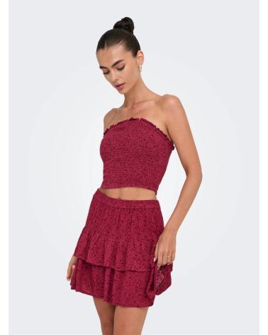 CONJUNTO TOP BANDEAU Y FALDA MINI PLISADA ONLY 15366876 GRANATE GRANATE