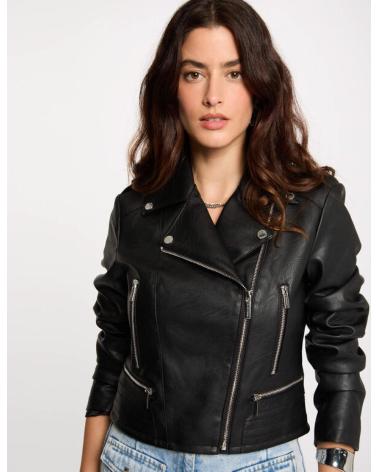 CHAQUETA BIKER MORGAN GNOLA NEGRA CON CREMALLERAS METÁLICAS NEGRO