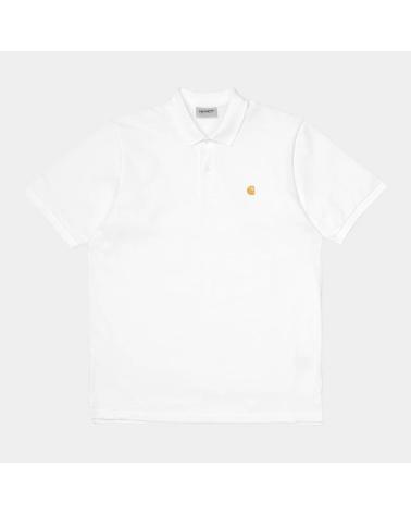 POLO CARHARTT WIP CHASE PIQUÉ BRANCO COM LOGOTIPO DOURADO BLANCO