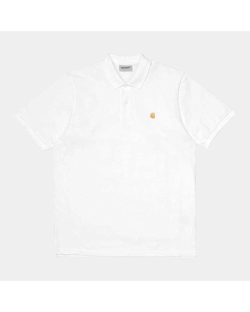 CARHARTT WIP CHASE PIQUÉ POLOSHIRT WEISS MIT GOLDENEM LOGO BLANCO