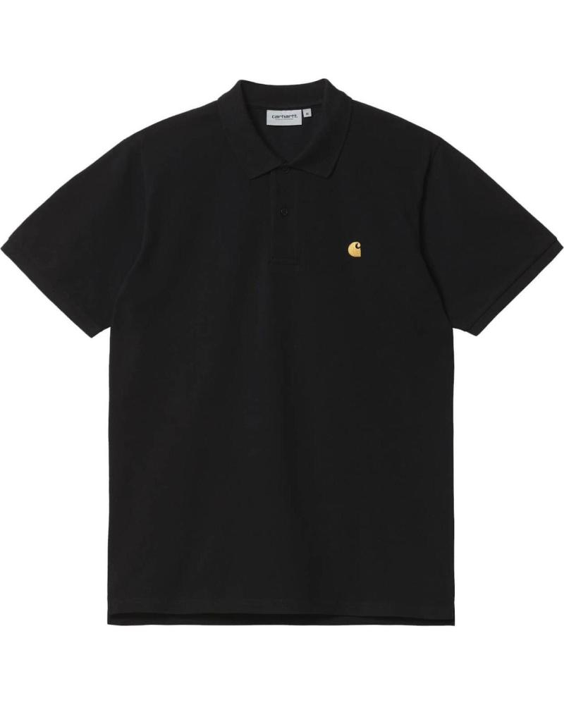 POLO CARHARTT WIP CHASE PIQUE NOIR AVEC LOGO DORÉ MULTICOLOR