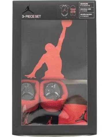 JORDAN JUMPMAN BABY-SET BODY, MÜTZE UND BOOTIES SCHWARZ MIT ROTEM LOGO LJ0041-KR5 NEGRO
