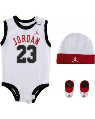 JORDAN BODY SET 3-TEILIGES SET: JERSEY 23 WEISS, MÜTZE UND BOOTIES - ROT UND SCHWARZ (MJ0208-001) BLANCO