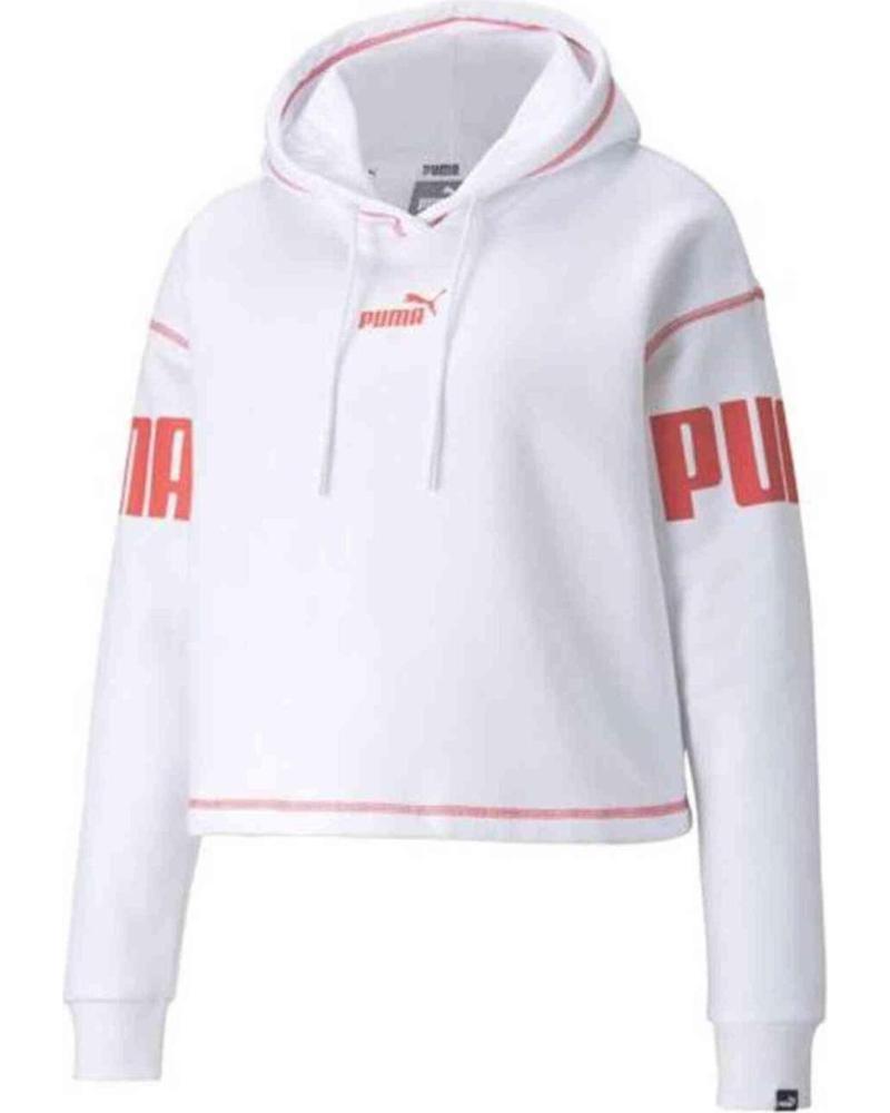 MOLETOM PUMA CROPPED BRANCO COM CAPUZ E LETRAS ROSAS