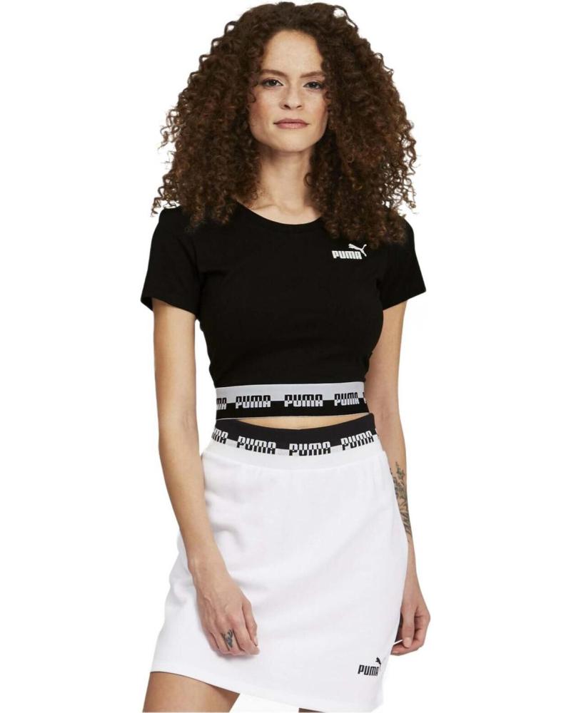 KURZES PUMA T-SHIRT SCHWARZ MIT WEISSEM LOGO-BAND