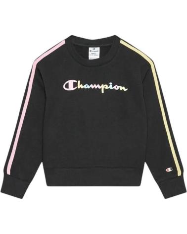 FELPA NERA CHAMPION 404345-KK001 CON LOGO MULTICOLORE E BANDE LATEREALI NEGRO