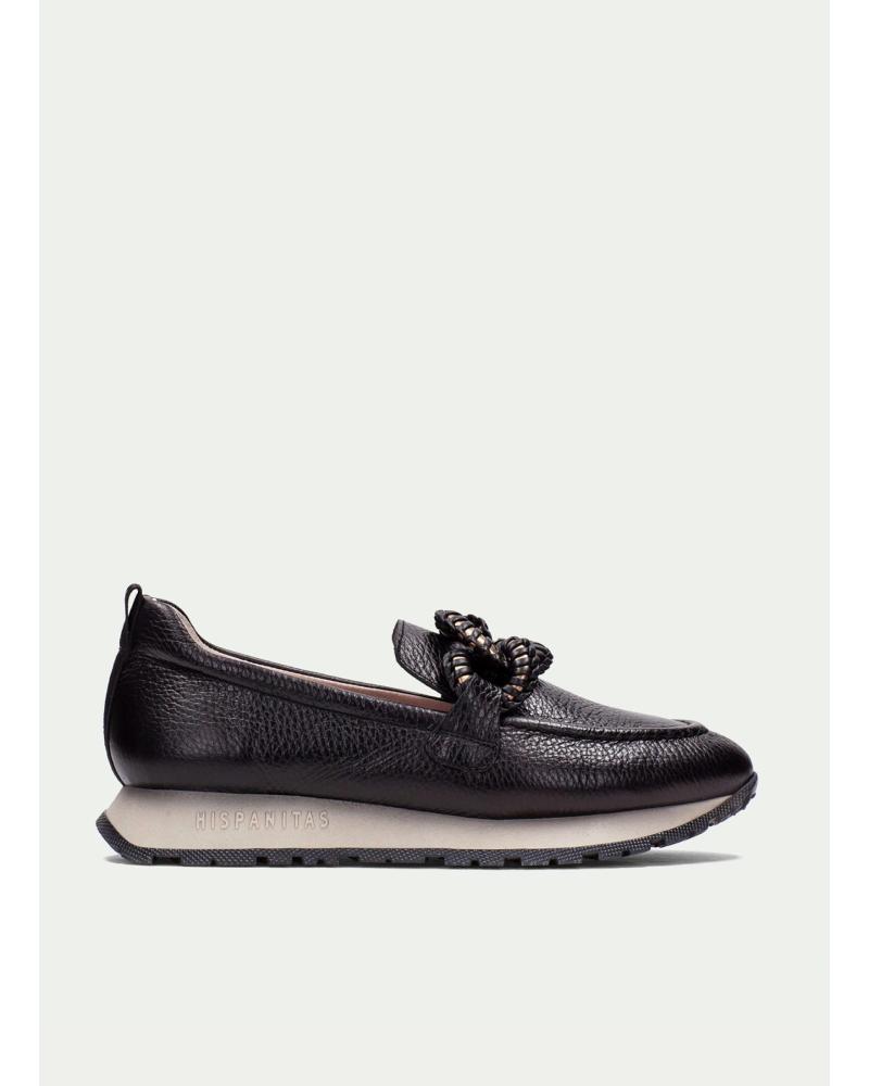 MOCASSINS HISPANITAS HI254238 PRETOS DE PELE COM PLATAFORMA E CORRENTE NEGRO