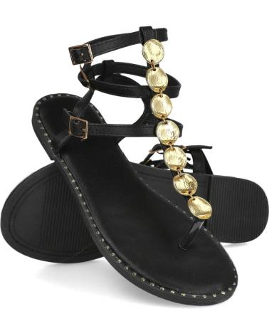 SANDÁLIAS DE VESTIR L&R SHOES PRETAS COM DETALHES DOURADOS NEGRO
