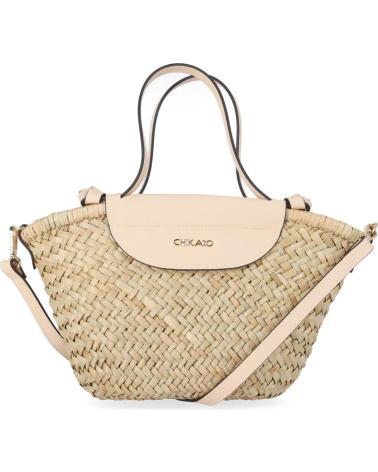 BOLSO BANDOLERA CHIKA10 KORAL 01 BEIGE DE RAFIA CON SOLAPA Y ASAS DOBLES BEIG-BEIGE