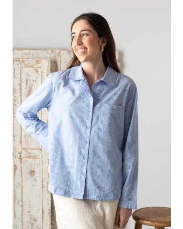 YERSE 42899251 LONG SLEEVE SHIRT IN 100% COTTON POPLIN, BLUE COLOR AZUL