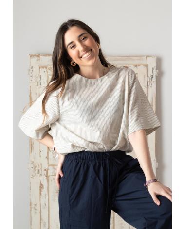 YERSE 42877202 ECRU SHORT-SLEEVE SHIRT WITH BACK SLIT CRUDO