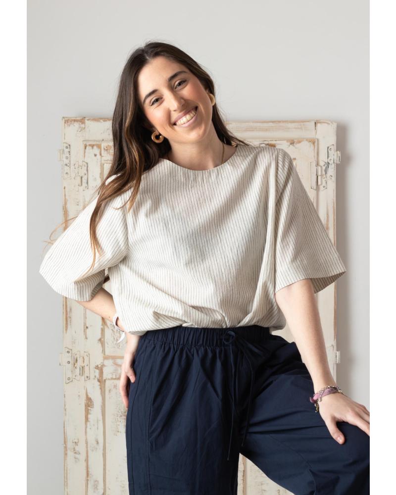 YERSE 42877202 ECRU SHORT-SLEEVE SHIRT WITH BACK SLIT CRUDO