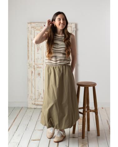 YERSE 42876025 GREEN BALLOON SKIRT 100% COTTON WITH ELASTIC WAIST VERDE