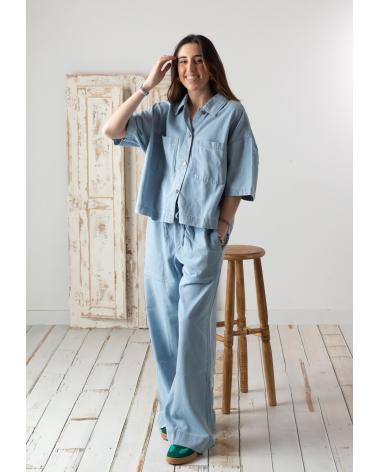 YERSE BLUE COTTON BLEND SHORT SLEEVE DENIM JACKET - MODEL 42868051 AZUL