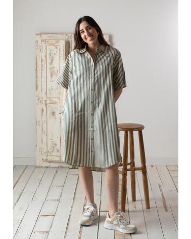 VESTIDO YERSE DE MANGA CURTA COM BOLSOS EM ALGODÃO - REF. 42841217 VERDE
