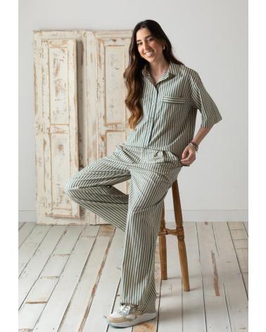 YERSE - 42839217 - PANTALONES CON BOLSILLOS DE POPELIN 100 ALGODON VERDE