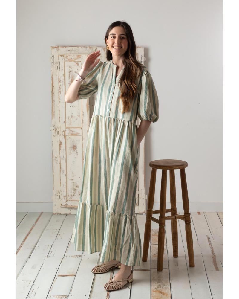 YERSE LONG COTTON DRESS WITH MAO COLLAR AND POCKETS - REF. 42822217, GREEN VERDE