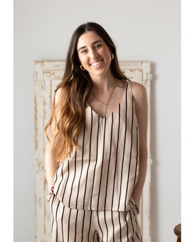 YERSE V-NECK STRAPPY TOP IN ECRU - MODEL 42812103 CRUDO