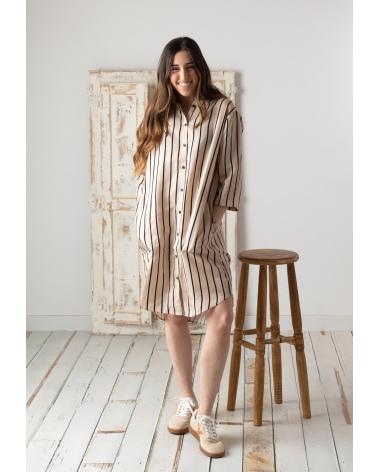 YERSE LONG SLEEVE SHIRT DRESS 100% LYOCELL IN ECRU - MODEL 42810103 CRUDO