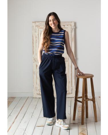 TOP DE MALHA AZUL YERSE 42556355 MISTURA ALGODÃO LINHO SEDA AZUL