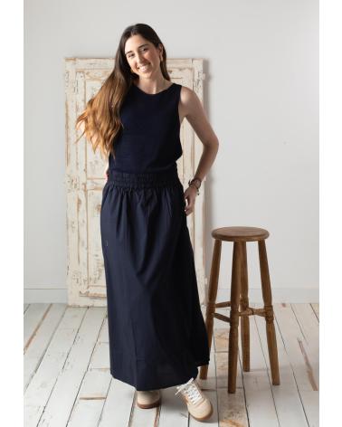 YERSE YERSE TOP DE ALGODÓN Y LINO CON BAJO ACANALADO - MODELO 42519055 AZUL
