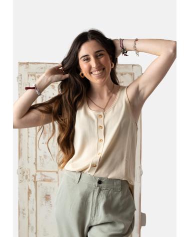 YERSE - 42510003 - TOP CON BOTONES Y ESCOTE REDONDO - MUJER BEIGE