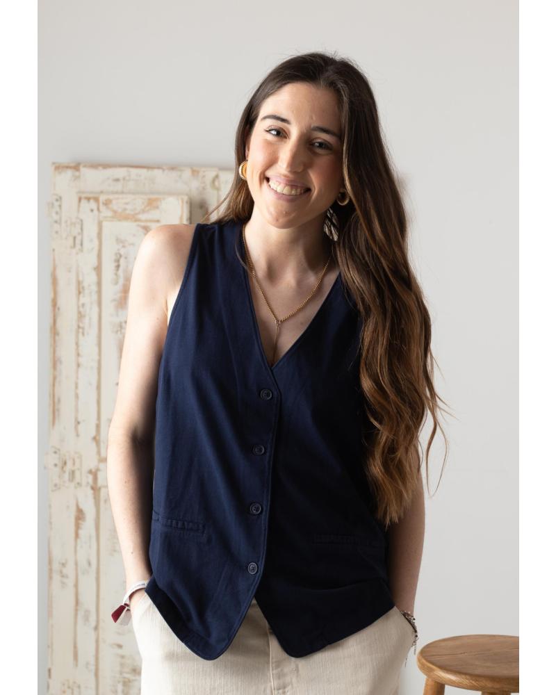 YERSE - 42220055 - CHALECO DE PUNTO DE ALGODON - MUJER AZUL