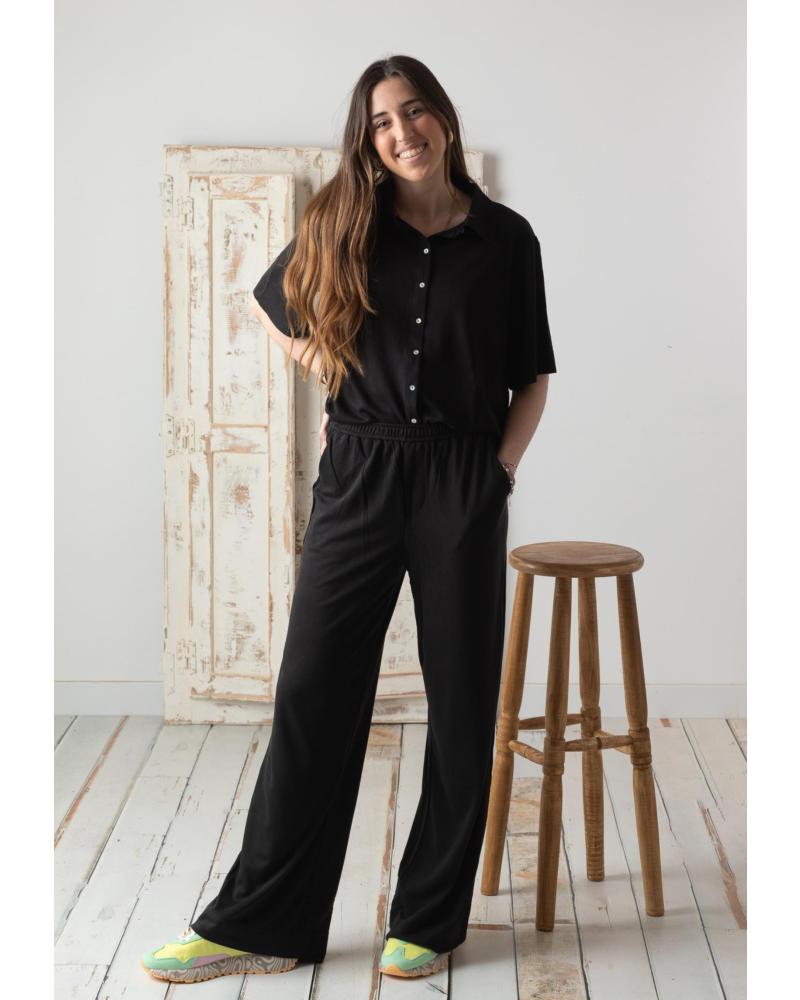 YERSE PANTALONES FLUIDOS DE PUNTO CON CINTURA ELÁSTICA NEGRO - REF. 42111037 NEGRO
