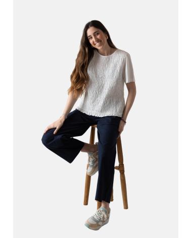YERSE T-SHIRT BLANC À MANCHES COURTES AVEC FRONCES DEVANT | MODÈLE 42036001 BLANCO