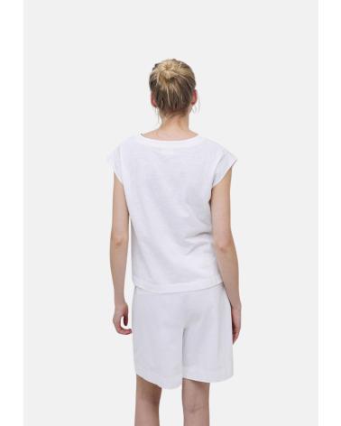T-SHIRT SANS MANCHES YERSE 42019001 BLANC AVEC BRODERIE AUX ÉPAULES BLANCO
