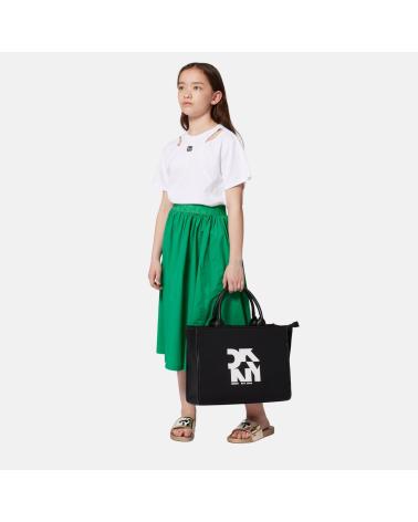 T-SHIRT PERFORÉ MANCHES COURTES DKNY D6231610P POUR FILLE - COULEUR BLANC BLANCO
