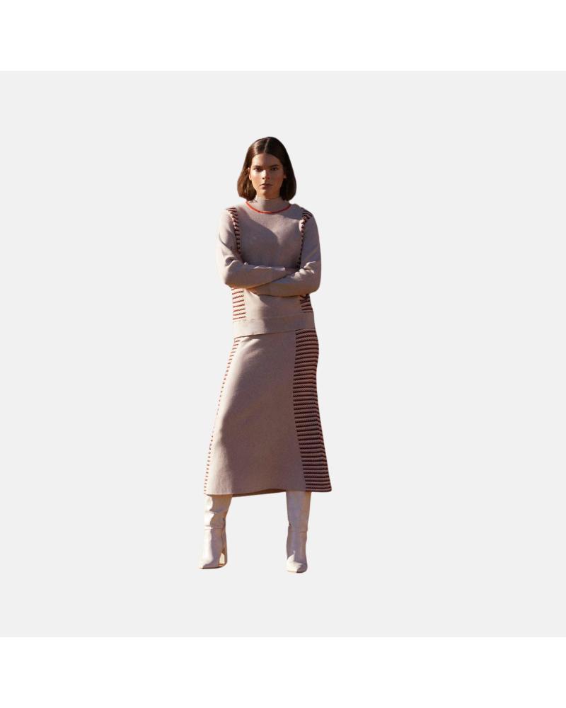 GONNA LUNGA WHY NOT COLLECTION W22409148 CON JACQUARD LATERALE BEIGE BEIGE