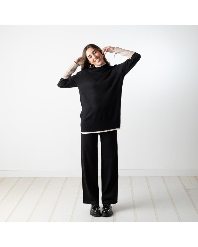 WHY NOT COLLECTION W22402302 - ROLLKRAGENPULLOVER MIT SCHLITZEN SCHWARZ NEGRO