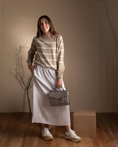YERSE 41829007 - GONNA MIDI SATINATA BIANCA CON VITA ELASTICA E TASCHE BLANCO