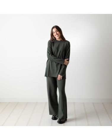 YERSE PANTALONES FLUIDOS YERSE DE PUNTO CON CINTURA ELÁSTICA - MODELO 41506025 VERDE