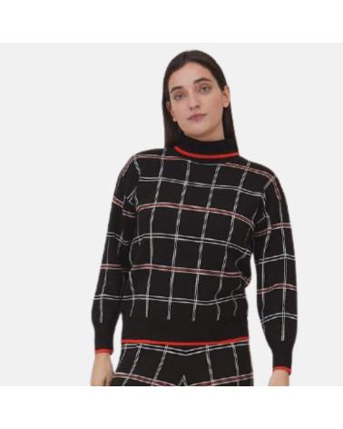 WHY NOT COLLECTION MAGLIONE NERO A QUADRI CON COLLO ALTO W22407002 NEGRO