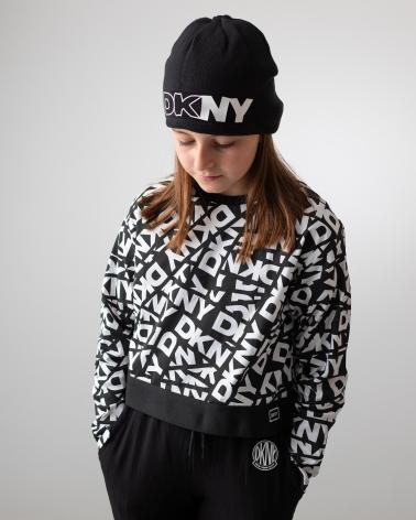 DKNY FELPA STAMPATA NERA E BIANCA IN COTONE PER RAGAZZA D62035M41 NEGRO