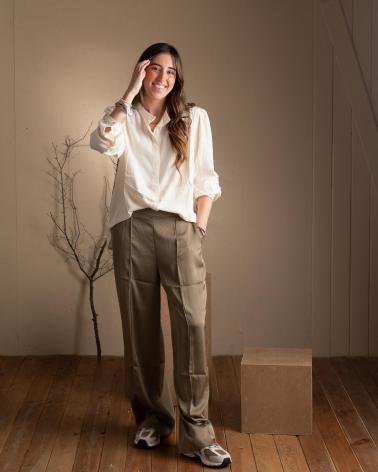 YERSE PANTALONI SATINATI GAMBA LARGA VITA ELASTICA 41826025 VERDE VERDE
