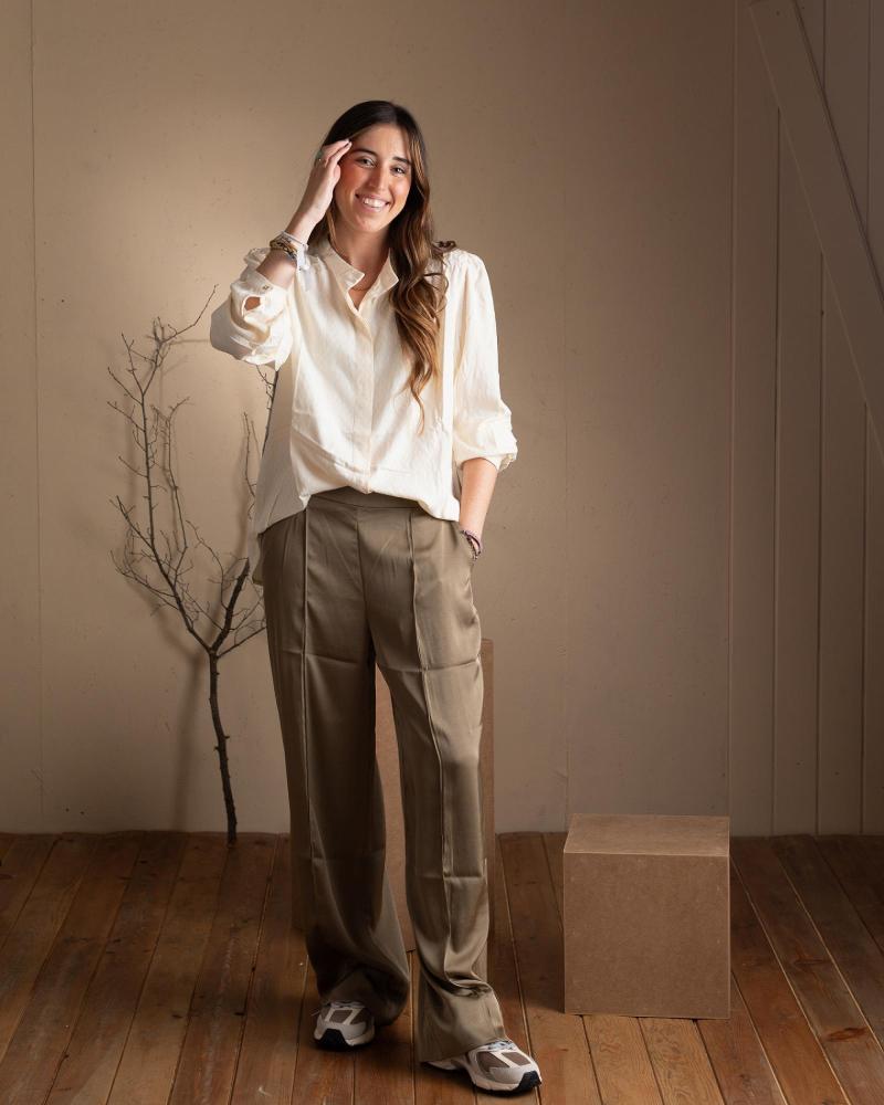 YERSE PANTALONI SATINATI GAMBA LARGA VITA ELASTICA 41826025 VERDE VERDE