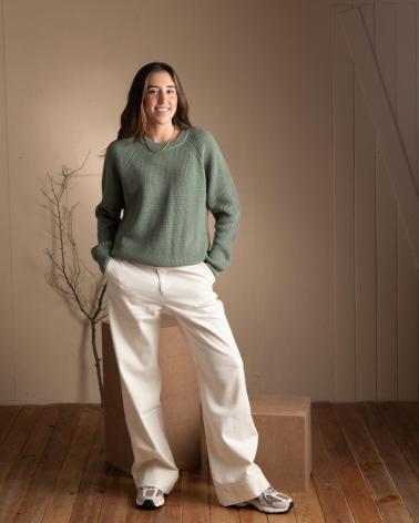 YERSE MAGLIONE PUNTO INGLESE LANA E COTONE 41560025 VERDE VERDE