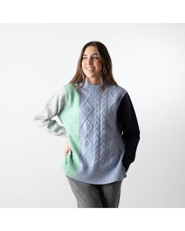 MAGLIONE WHY NOT COLLECTION W22401804 COLOR BLOCK COMBINATO BLU AZUL
