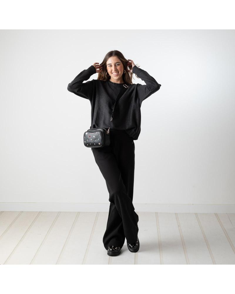 PANTALONI AMPI IN MAGLIA YERSE 41471037 NERI NEGRO