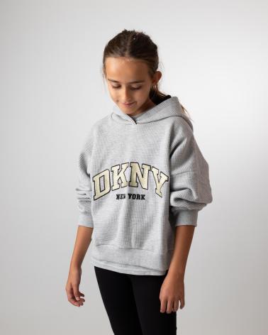 DKNY FELPA CON CAPPUCCIO IN TESSUTO GAUFRE GRIGIA - MODELLO D60249A32 GRIS