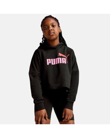 PUMA ESSENTIALS LOGO 671134-01 - FELPA CROPPED CON CAPPUCCIO NERA NEGRO