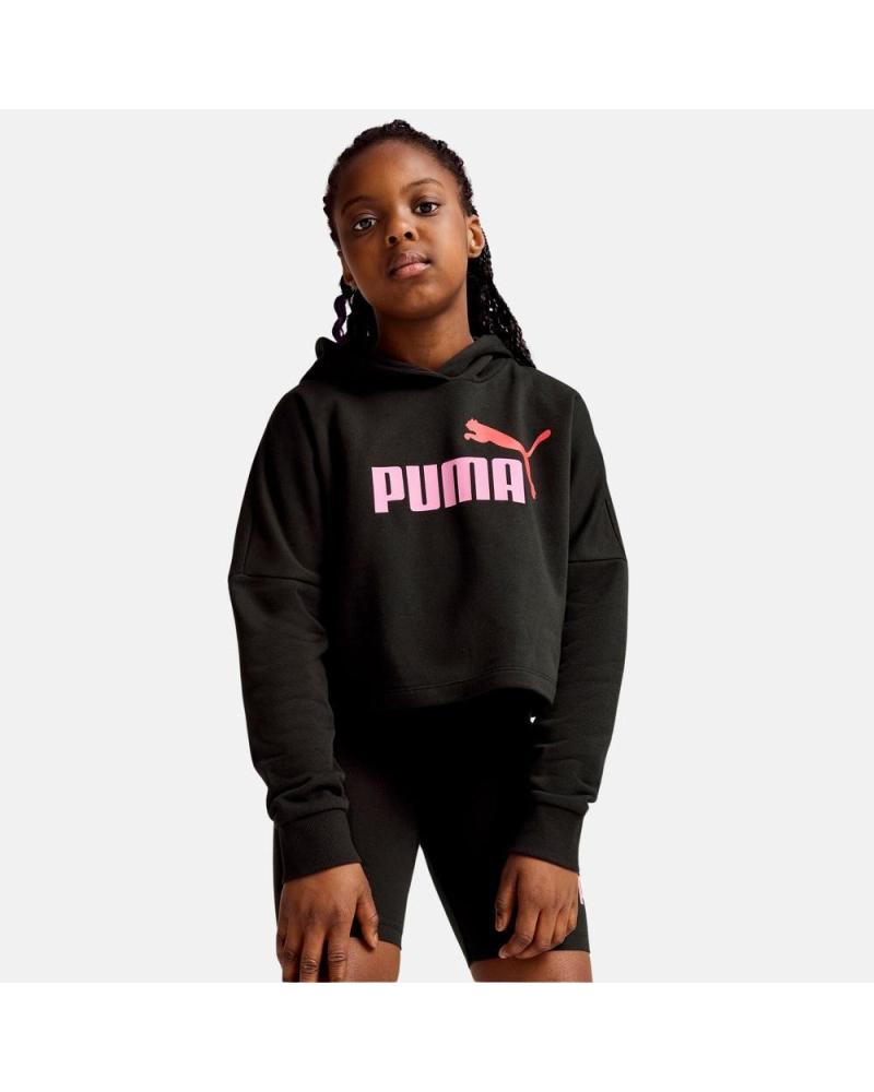 PUMA ESSENTIALS LOGO 671134-01 - FELPA CROPPED CON CAPPUCCIO NERA NEGRO